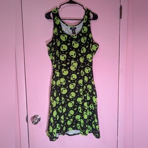 Hot Topic Black & Neon Green Alien Print Mini Dress